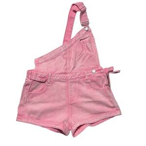 Trendy Pink Denim Asymmetrical Overalls